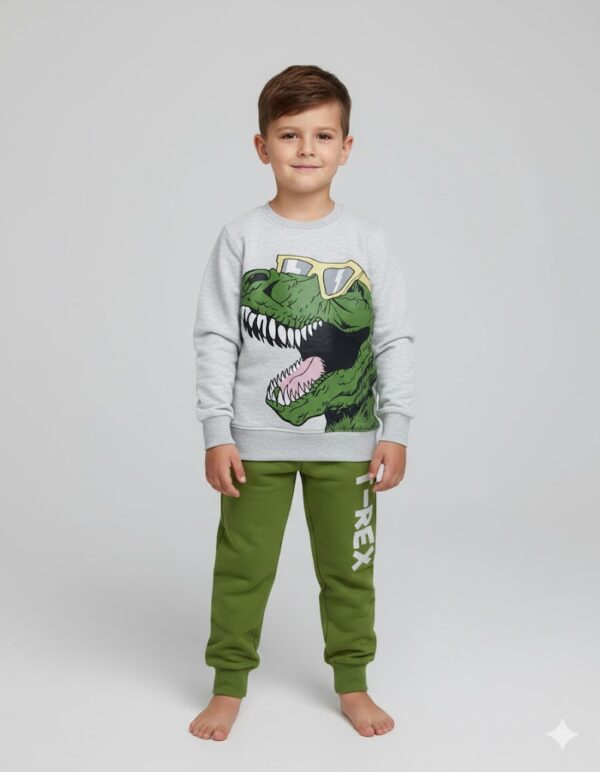 Track Suit - Dino - Oatmeal & Green