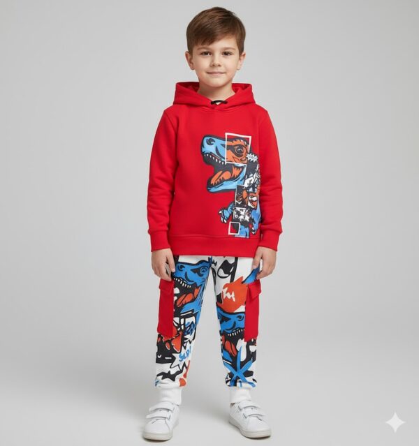Hood Track Suit - T-Rex Trouser Allover - Red