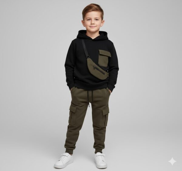 Hood Track Suit with Bag - Black & Green