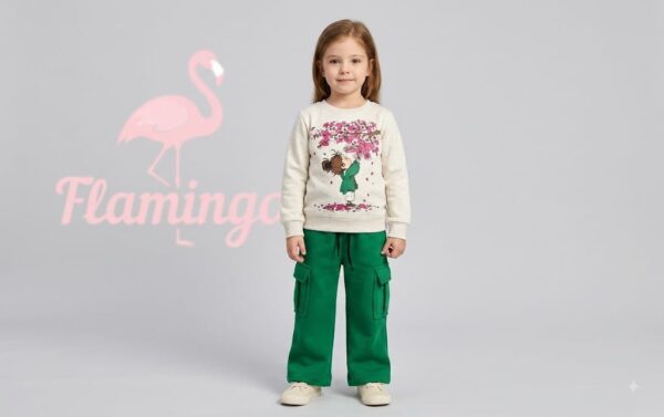 Track Suit Cargo Trousers- Cherry Blossom - Oatmeal & Green