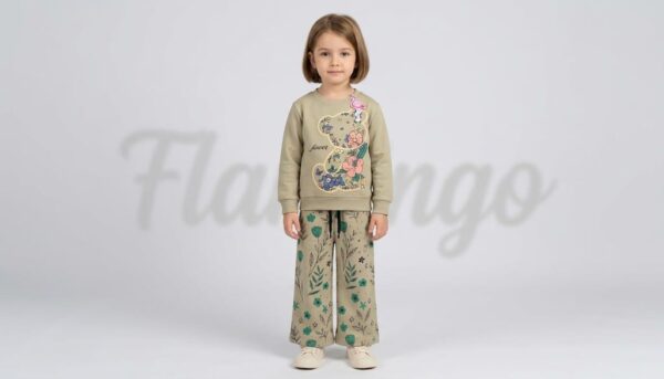 Track Suit- Flower & Bear - Sage Green