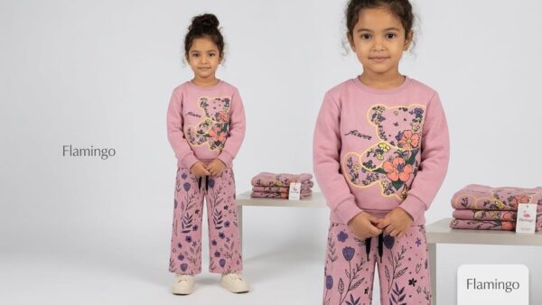 Track Suit- Flower & Bear - Pink