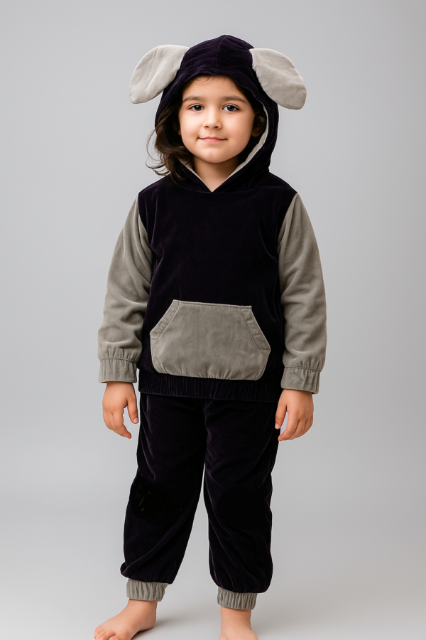 Velvet Hood Track Suit - Purple & light grey