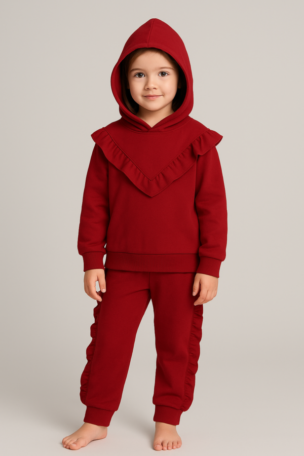 Velvet Hood Track Suit - Red